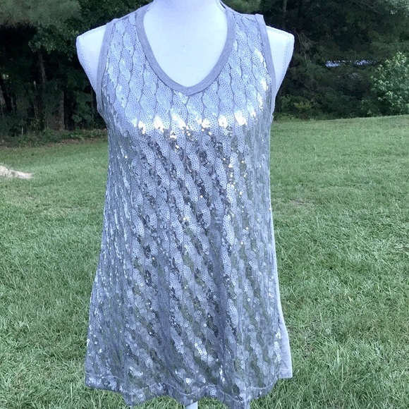 Kische Tops - Kische Silver Gray Sequined Tank Top Size Small